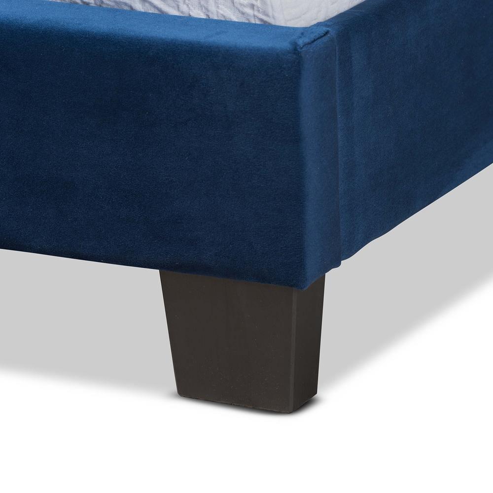 Tamira Modern and Contemporary Glam Navy Blue Velvet Fabric Upholstered Twin Size Panel Bed FredCo