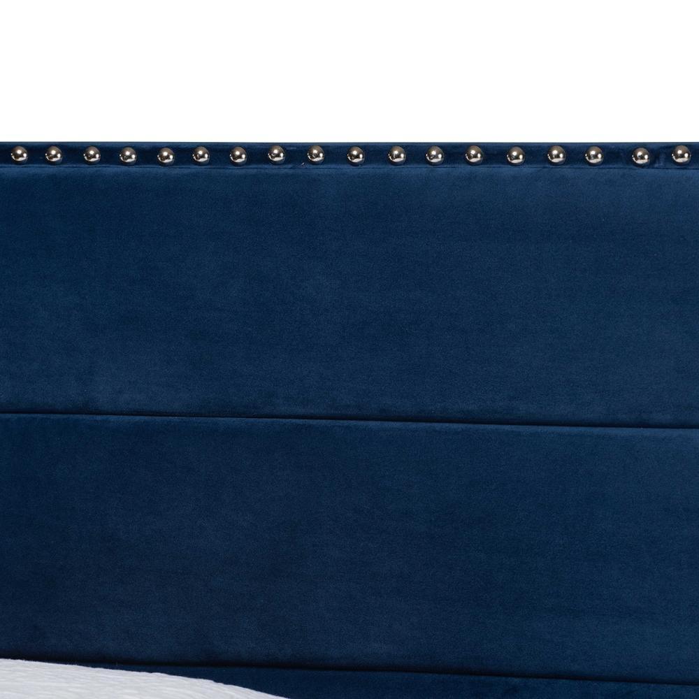 Tamira Modern and Contemporary Glam Navy Blue Velvet Fabric Upholstered Twin Size Panel Bed FredCo