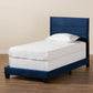 Tamira Modern and Contemporary Glam Navy Blue Velvet Fabric Upholstered Twin Size Panel Bed FredCo