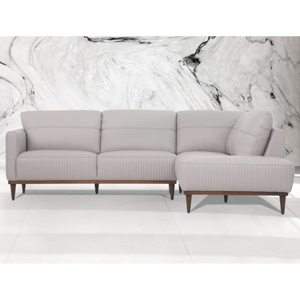 Tampa Sectional Sofa Pearl Gray Leather Left FredCo