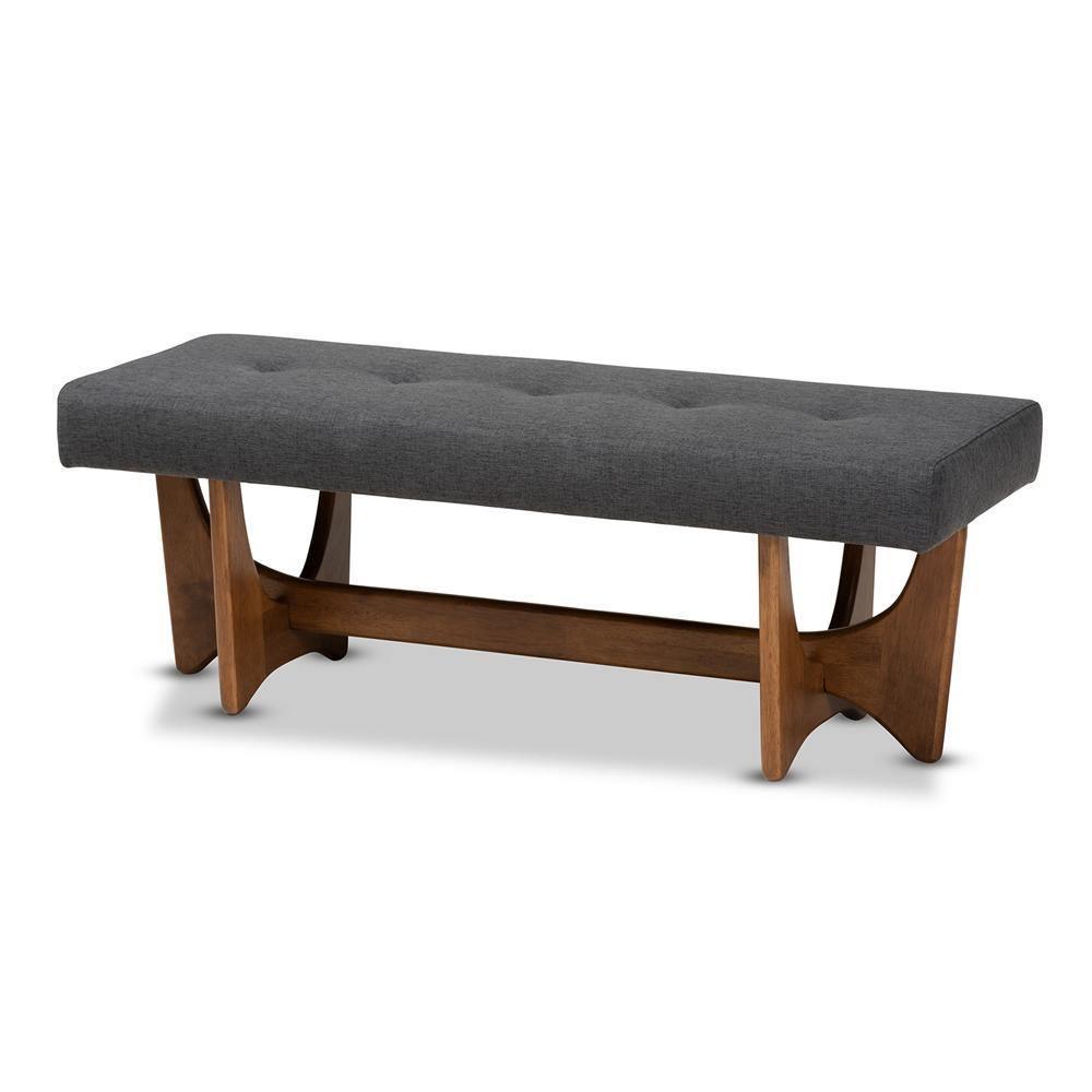 Theo Mid-Century Modern Dark Grey Fabric Upholstered Walnut Finished Bench FredCo