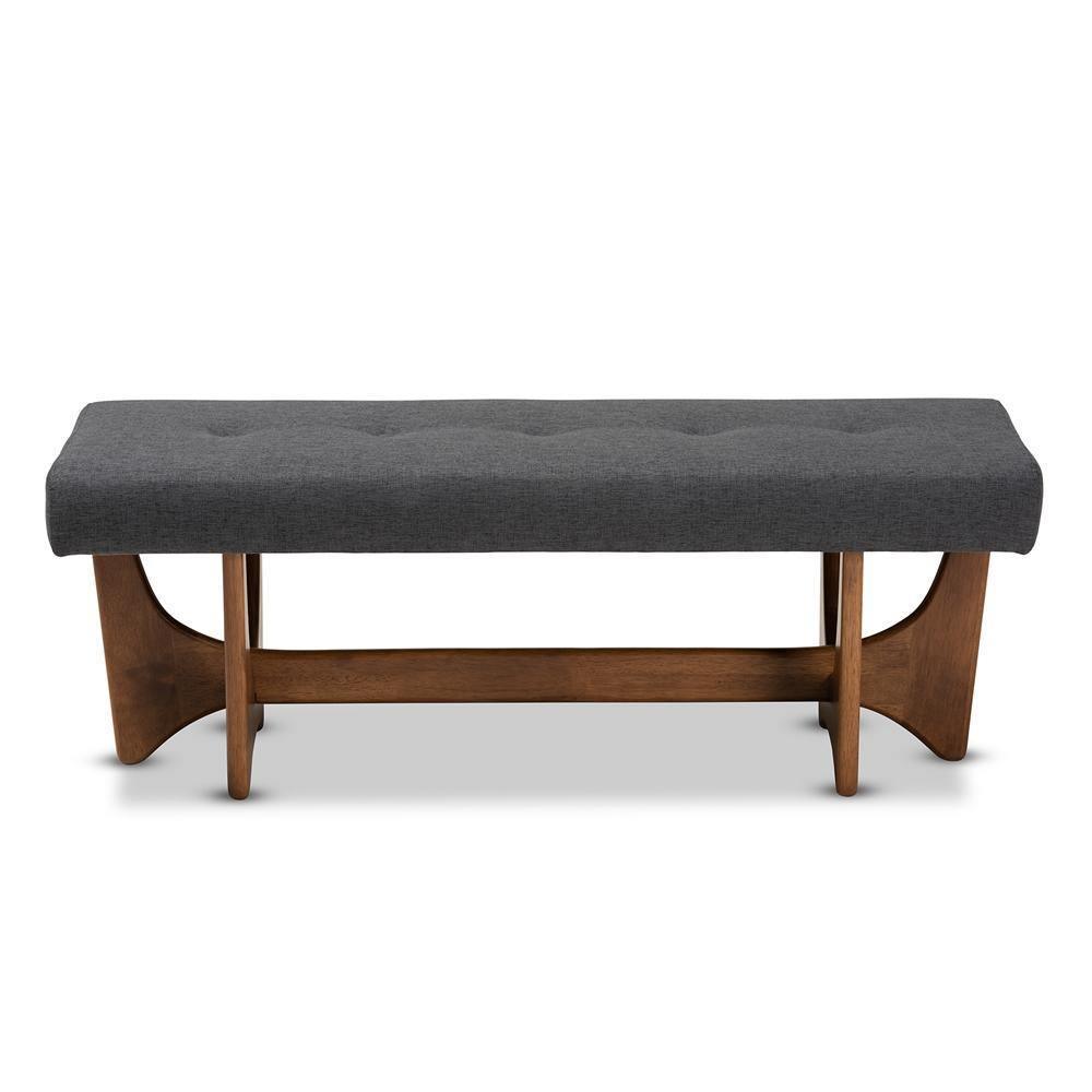 Theo Mid-Century Modern Dark Grey Fabric Upholstered Walnut Finished Bench FredCo