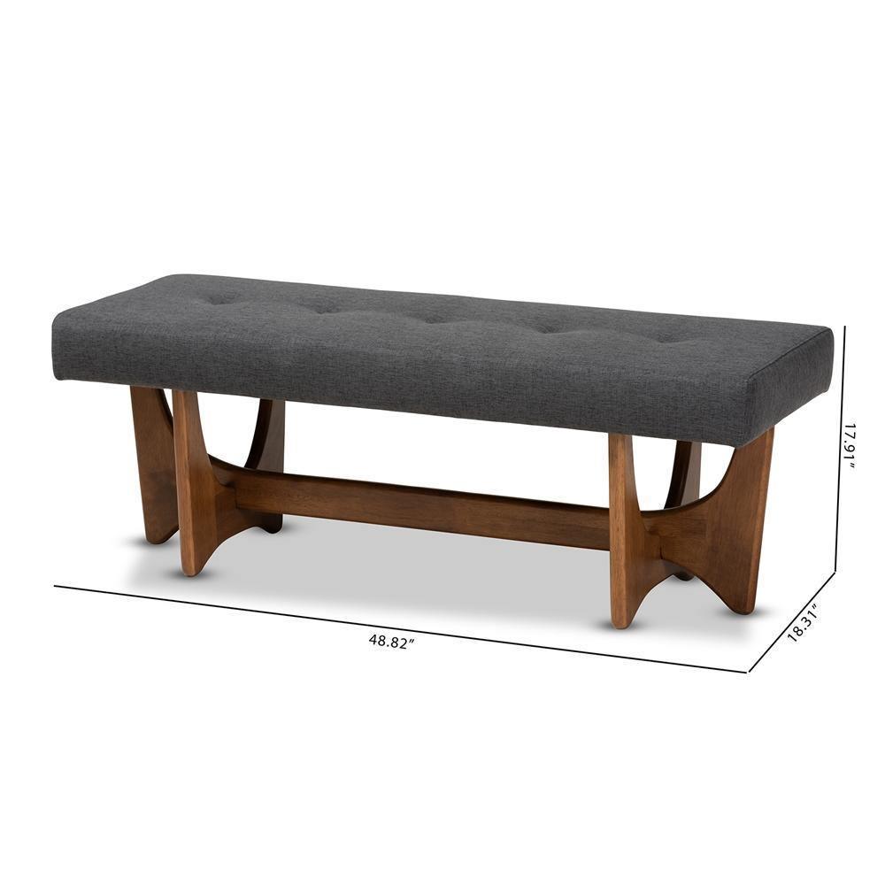 Theo Mid-Century Modern Dark Grey Fabric Upholstered Walnut Finished Bench FredCo