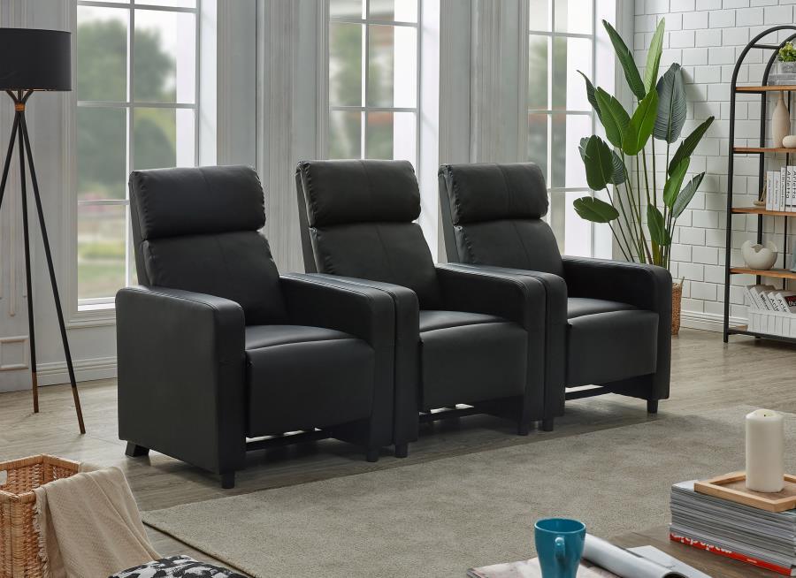 Toohey Upholstered Tufted Recliner Living Room Set Black 600181-S3B Coaster FredCo