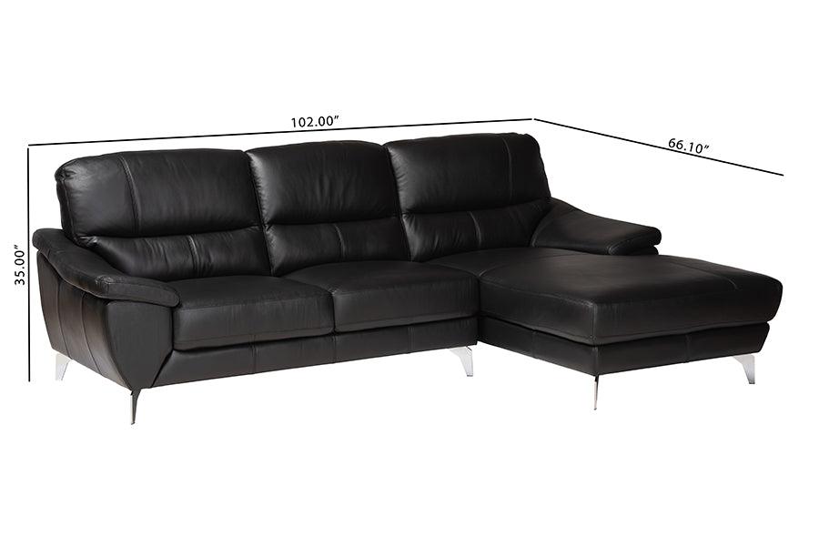 Townsend Modern Black Full Leather Sectional Sofa with Right