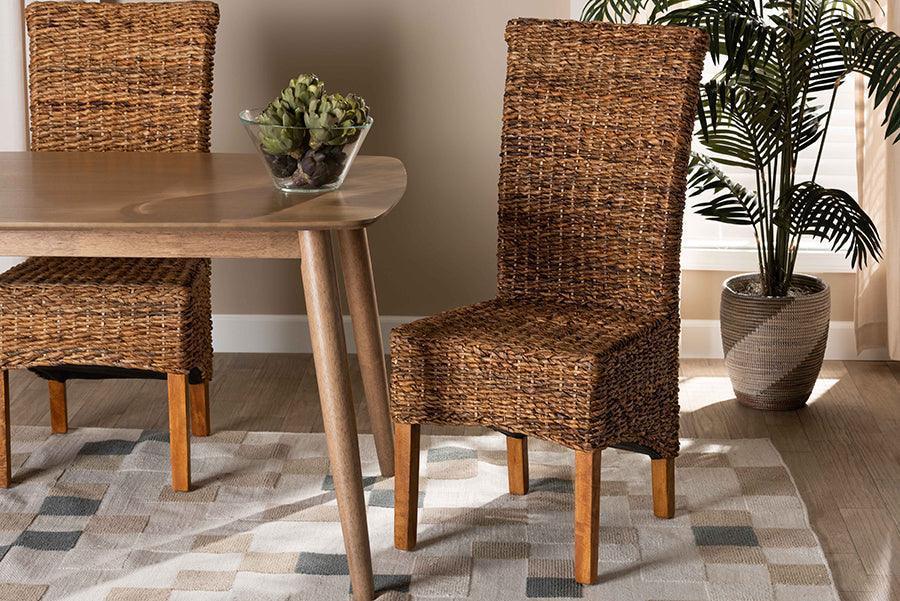 Trianna Rustic Transitional Natural Abaca and Brown Finished Wood Dining Chair FredCo