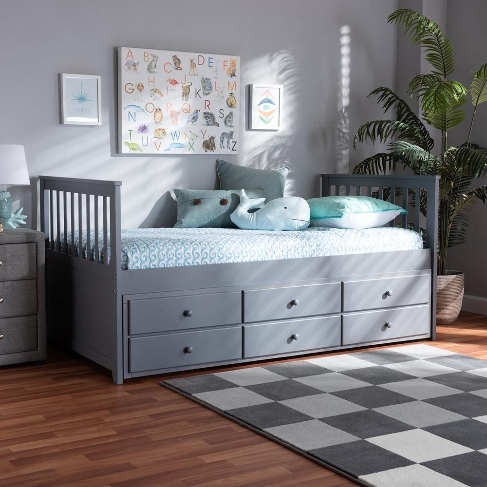 Trine Classic and Traditional Grey Finished Wood Twin Size Daybed with Trundle FredCo