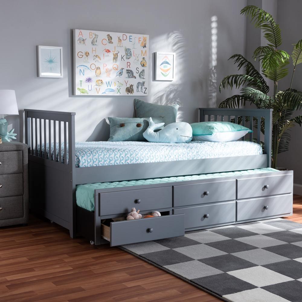 Trine Classic and Traditional Grey Finished Wood Twin Size Daybed with Trundle FredCo