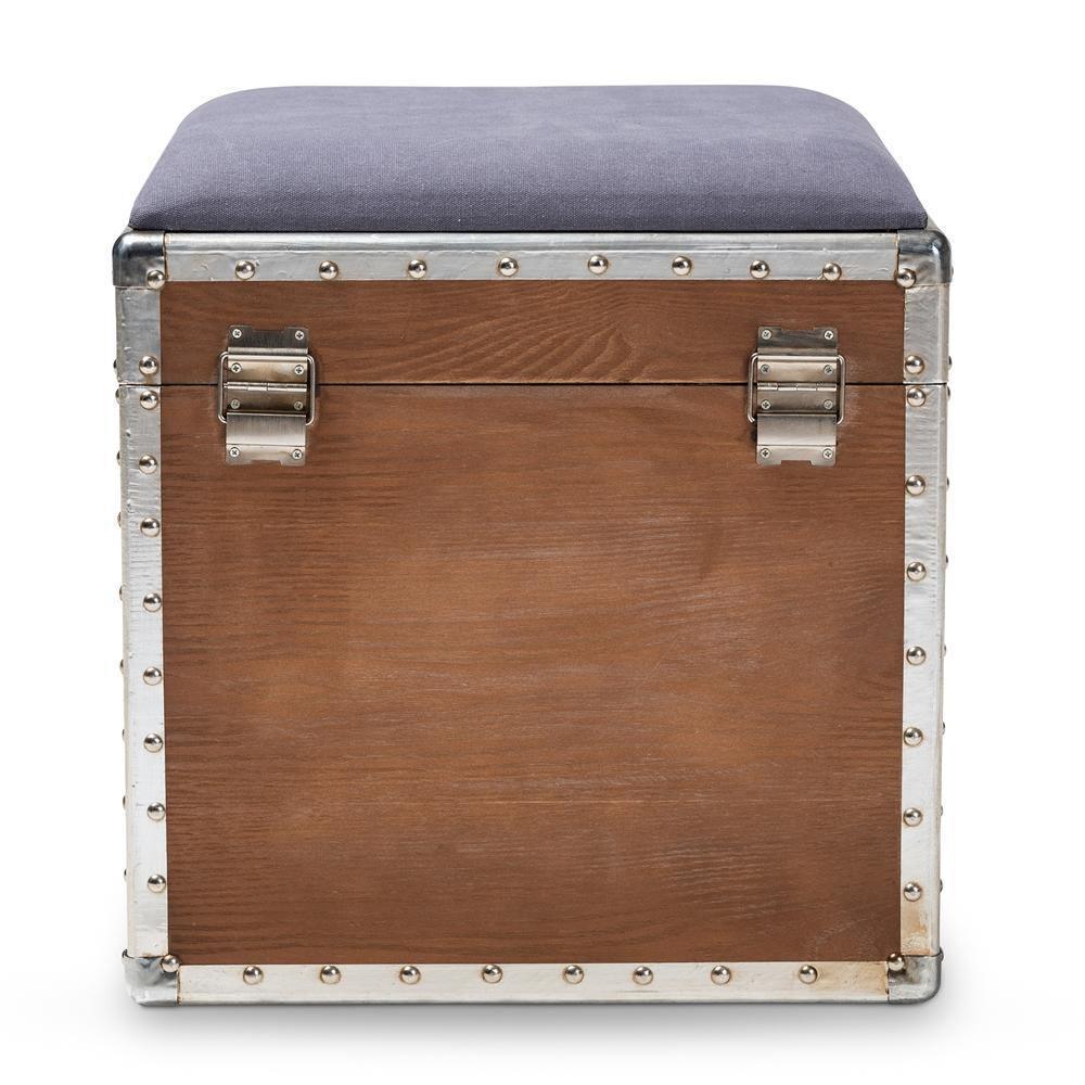 Violetta Vintage Industrial Light Gray Fabric Upholstered Wood Storage Trunk Ottoman FredCo