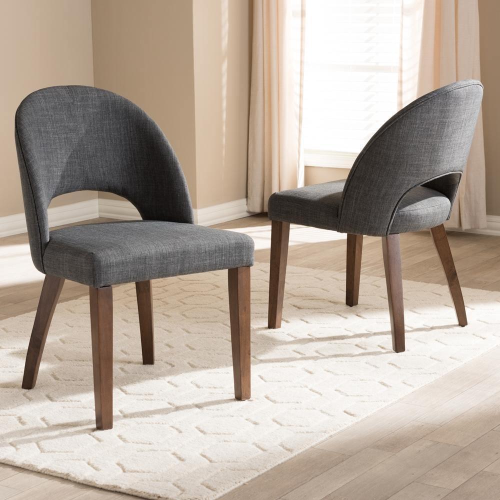 Wesley Mid-Century Modern Dark Grey Fabric Upholstered Walnut Finished Wood Dining Chair (Set of 2) FredCo