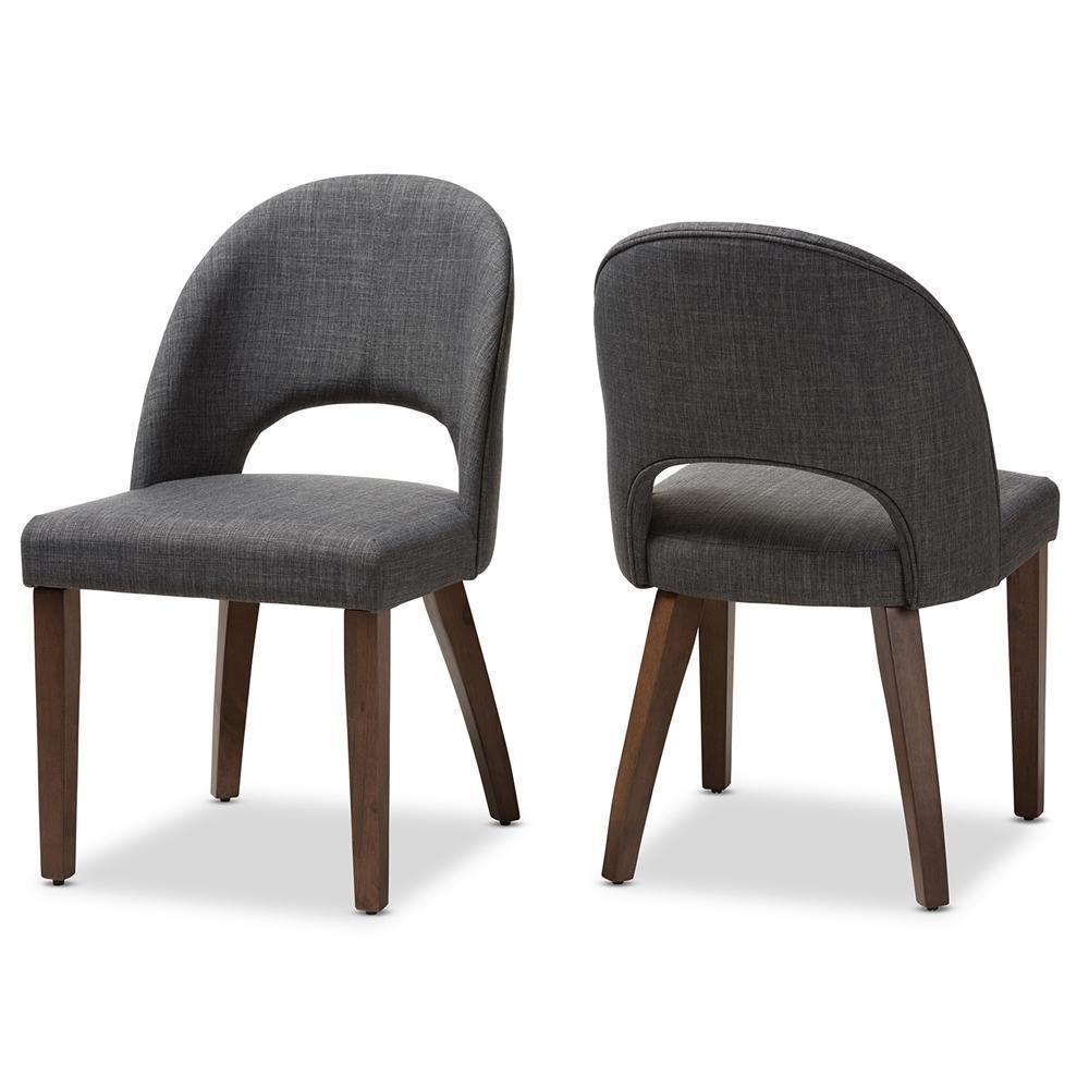 Wesley Mid-Century Modern Dark Grey Fabric Upholstered Walnut Finished Wood Dining Chair (Set of 2) FredCo