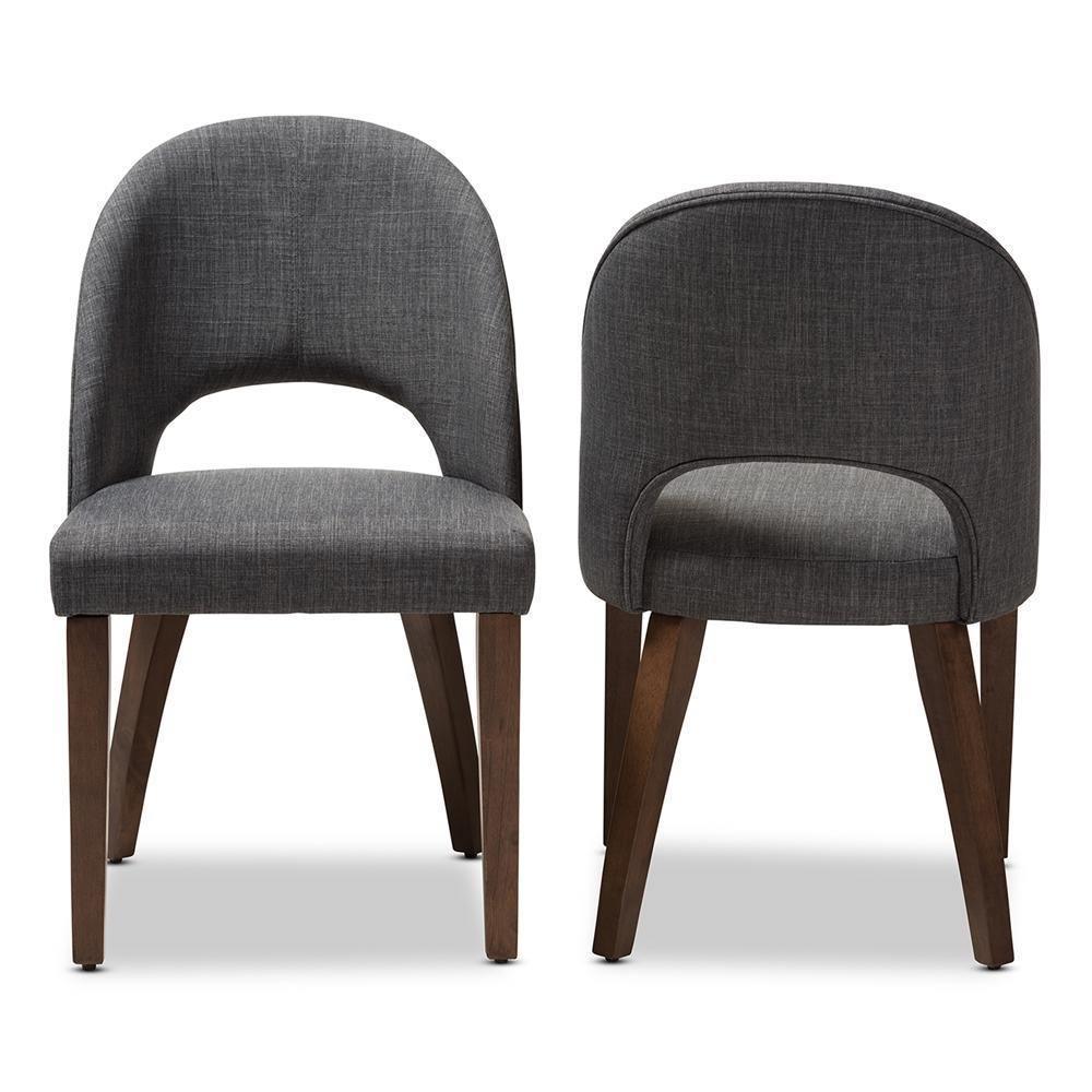 Wesley Mid-Century Modern Dark Grey Fabric Upholstered Walnut Finished Wood Dining Chair (Set of 2) FredCo