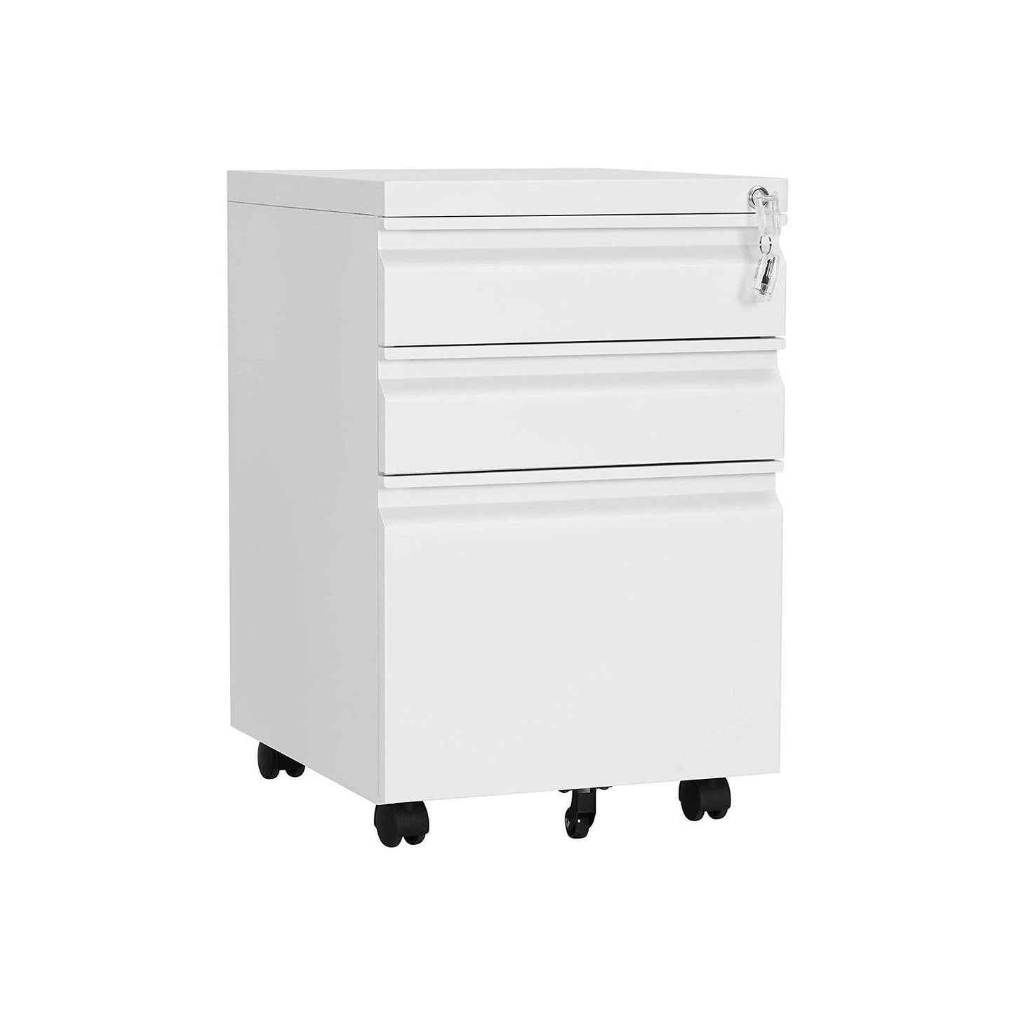 White Mobile Under Desk File Cabinet with Lock FredCo