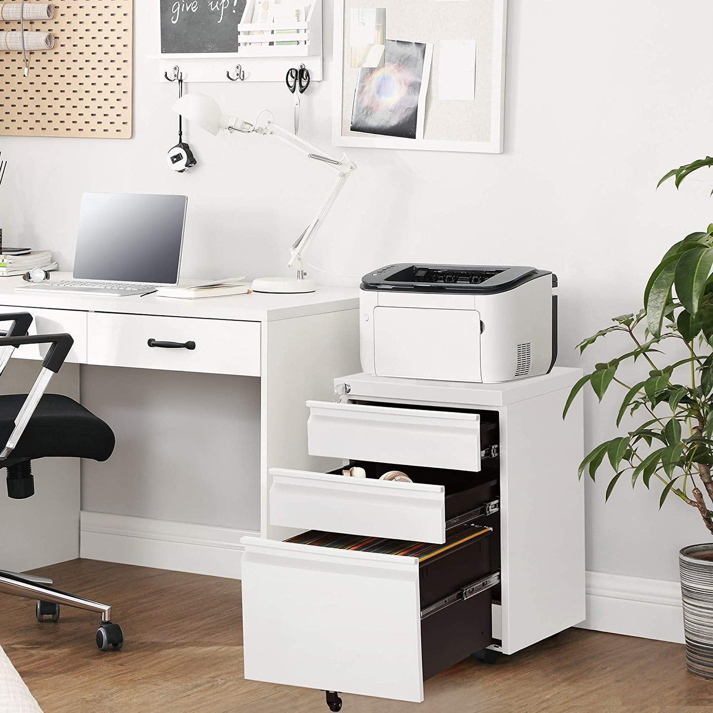 White Mobile Under Desk File Cabinet with Lock FredCo