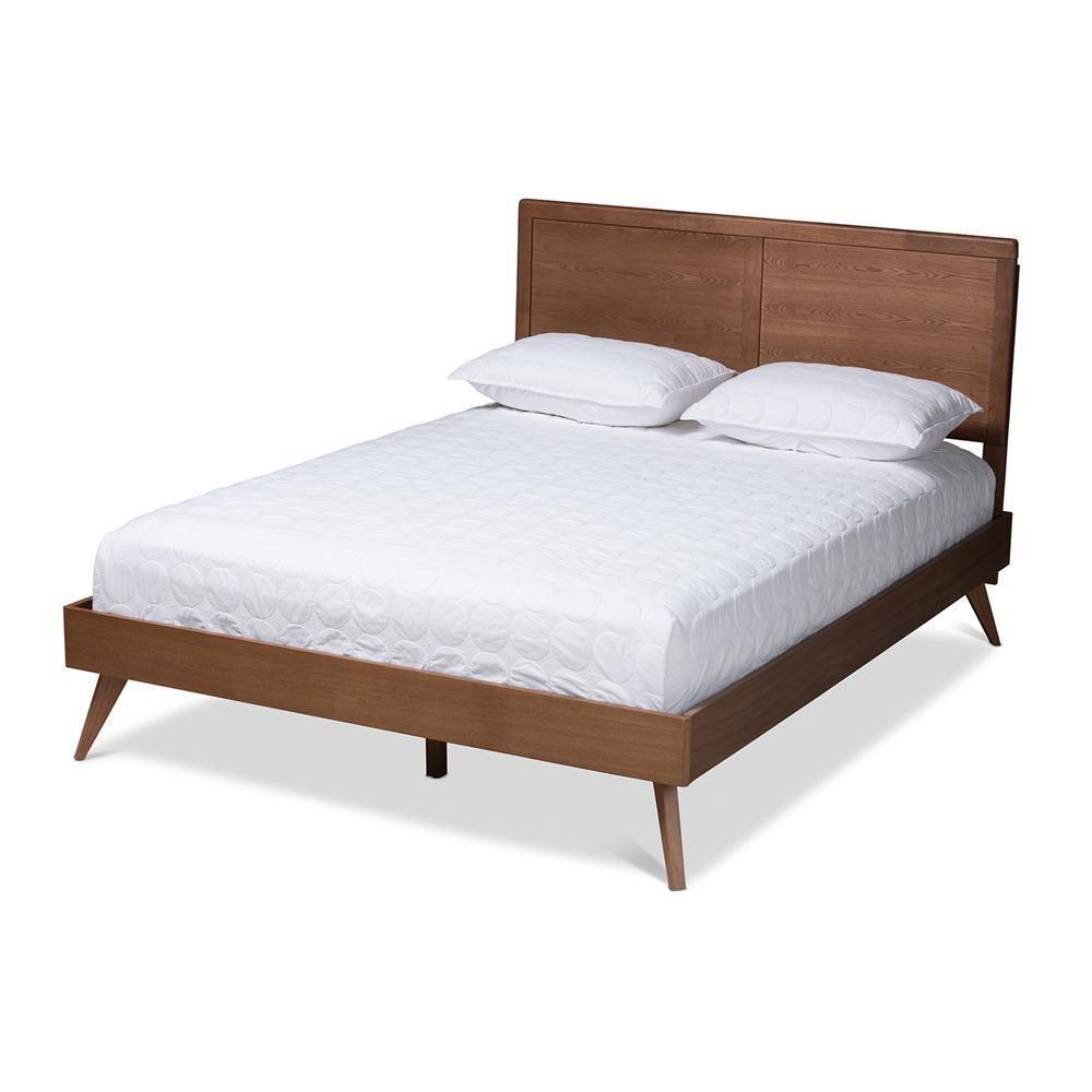 Zenon Mid-Century Modern Walnut Brown Finished Wood Queen Size Platform Bed FredCo