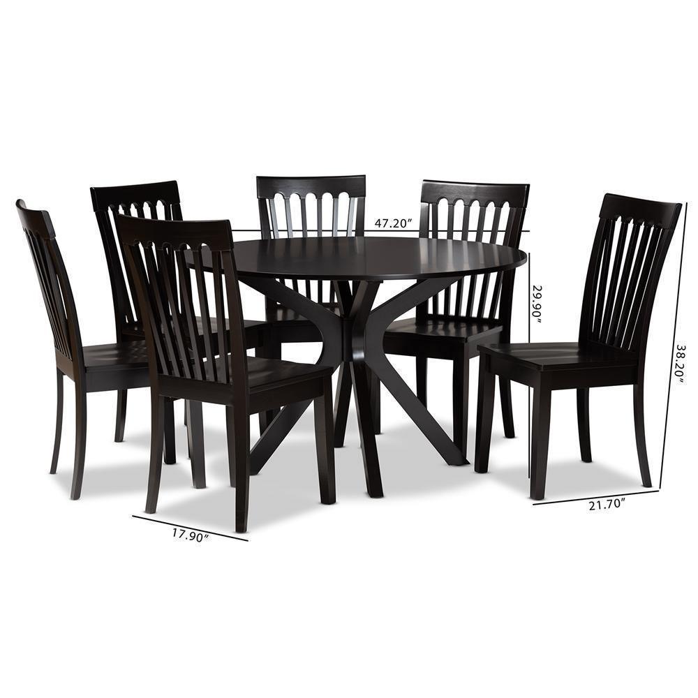 Zora Modern and Contemporary Dark Brown Finished Wood 7-Piece Dining Set FredCo